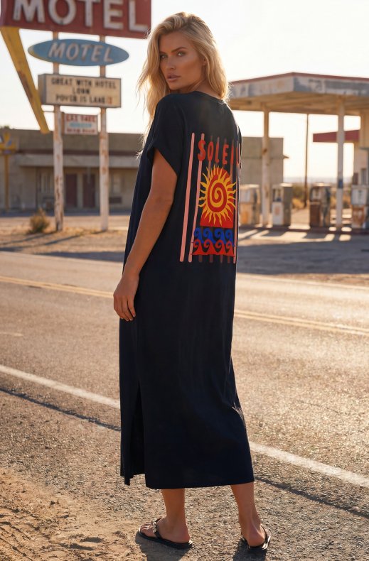Mixed Brands - Cotton Tshirt Dress SOLEIL KS22597 - Black