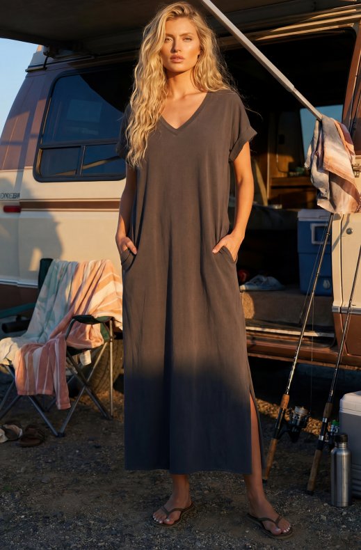 Mixed Brands - Cotton Tshirt Dress SOLEIL KS22597 - Brown