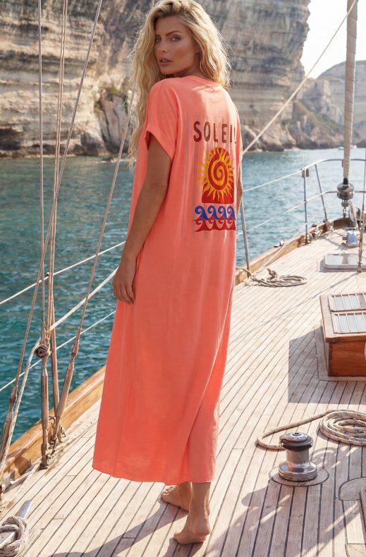 Mixed Brands - Cotton Tshirt Dress SOLEIL KS22597 - Coral