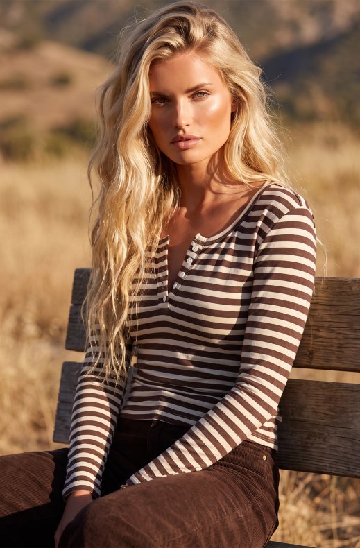 Mixed Brands - Striped top TE562 - Brown