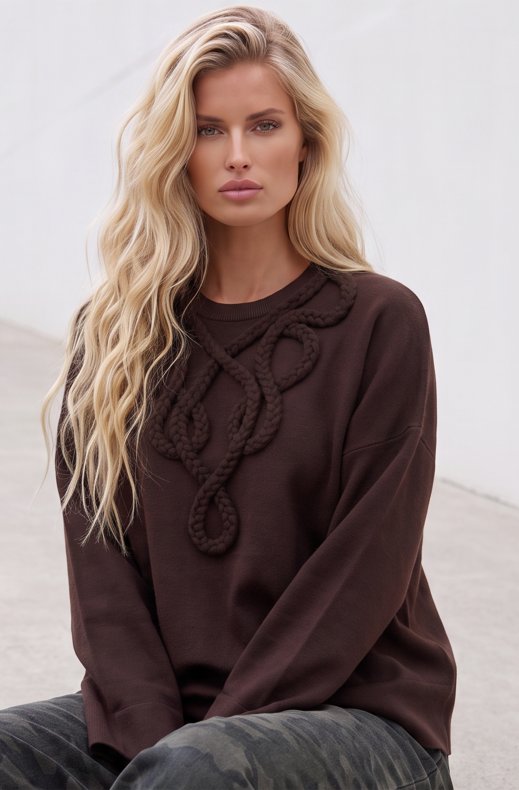 Mixed Brands - Top with braided details LR03287 - Dark Brown