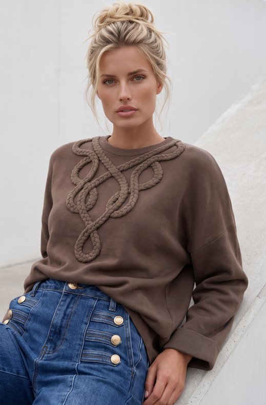 Mixed Brands - Top with braided details LR03287 - Light Brown