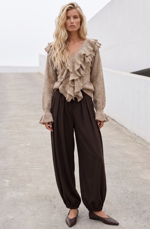 Mixed Brands - Knitted Frill Sweater RY620 - Taupe