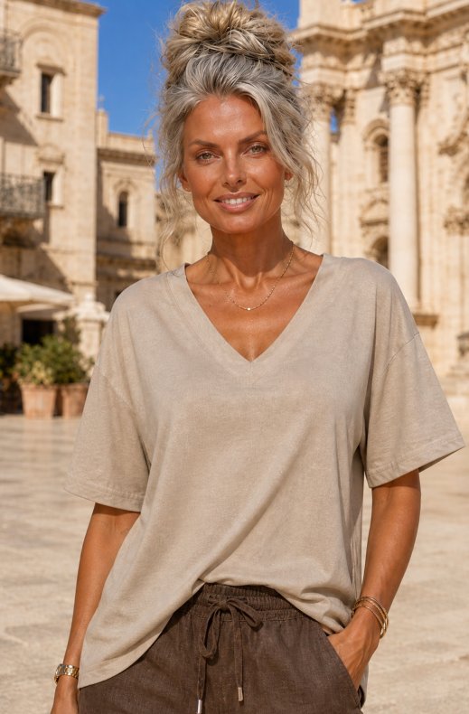 Mixed Brands - V-neck Tshirt TE509 - Taupe