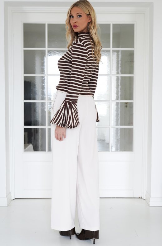 Mixed Brands - Striped top with Trumpet sleeve 20509 - Coffee creme 2
