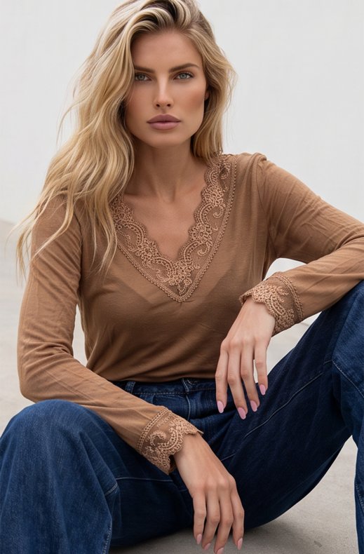 Mixed Brands - Top with lace 29228 - Camel