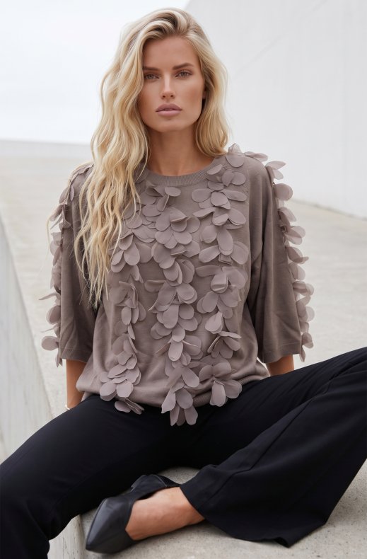 Mixed Brands - Short sleeve top floral LR03268 - Light Brown