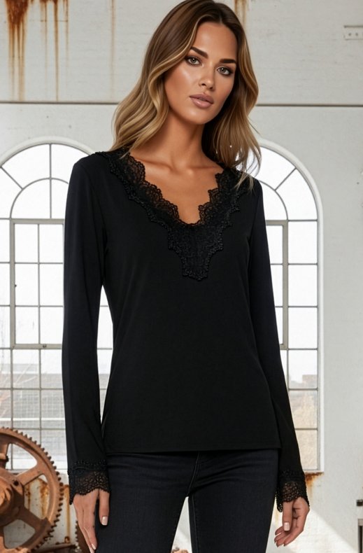 Mixed Brands - Top V-neck Lace LD3557 - Black