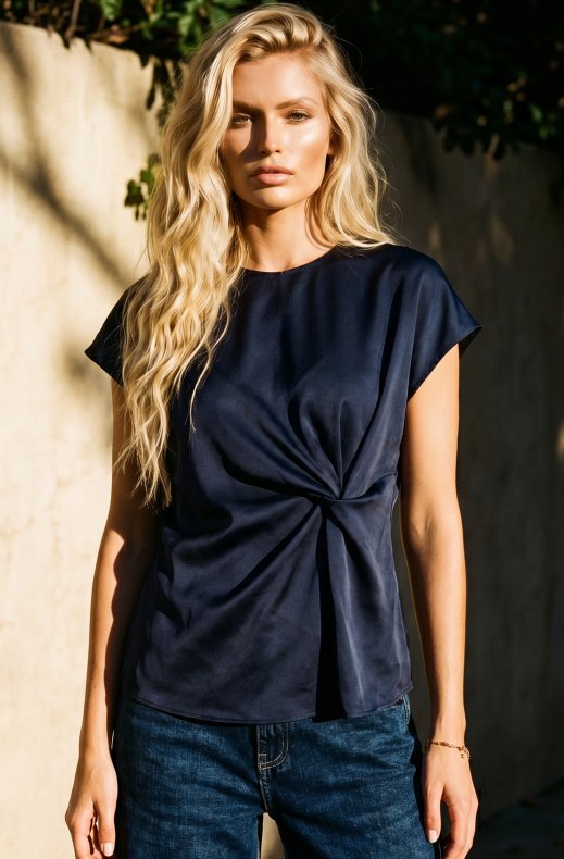 Mixed Brands - Satin Top with Knot 37270 - Navy