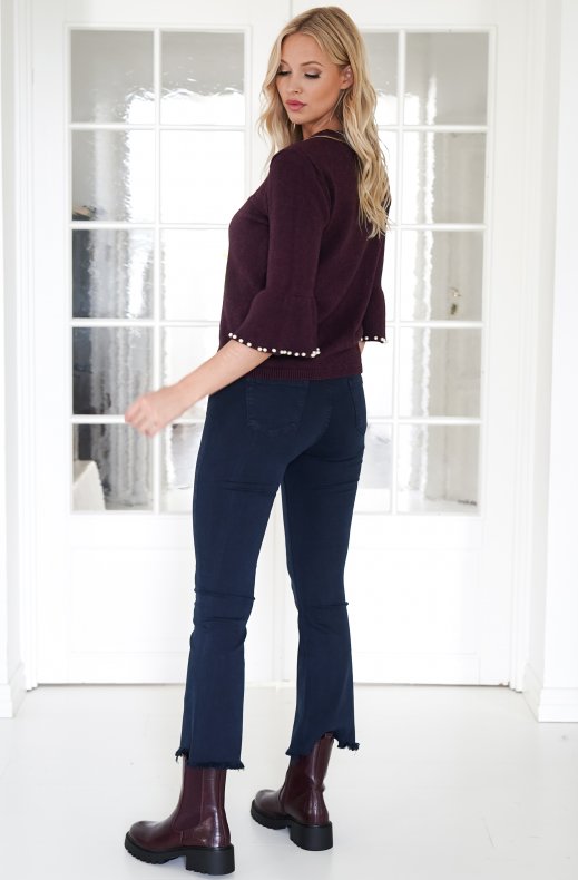 Mixed Brands - Sweater with Pearls at sleeves 5230 - Bordeaux