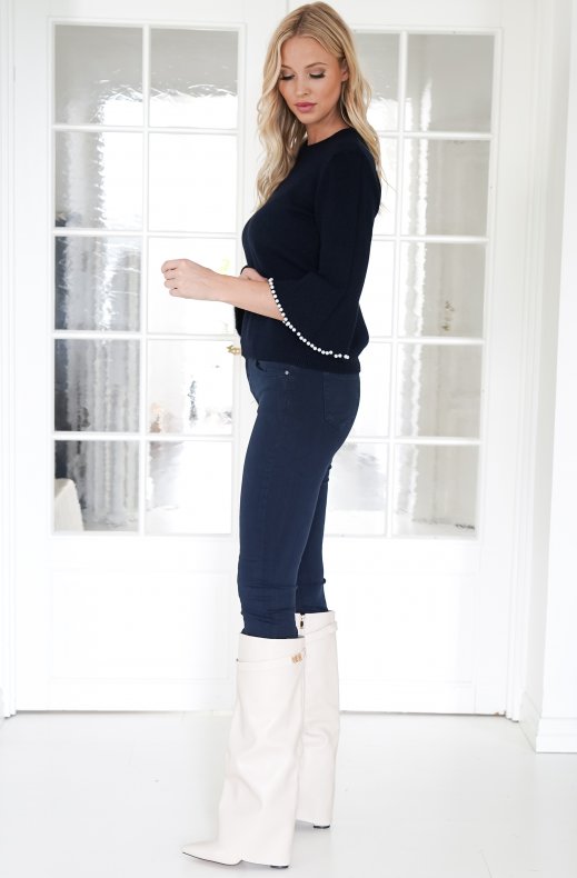 Mixed Brands - Sweater with Pearls at sleeves 5230 - Dark Blue