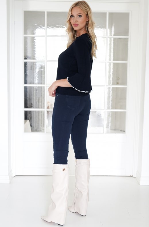 Mixed Brands - Sweater with Pearls at sleeves 5230 - Dark Blue