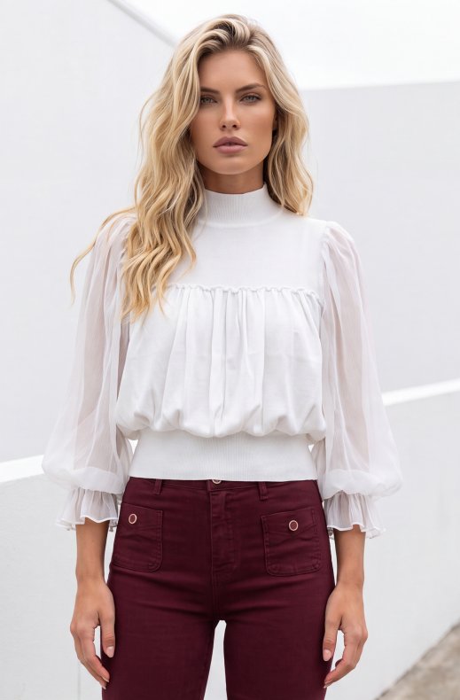 Mixed Brands - Long Sleeve Top with Tulle LR095597 - White