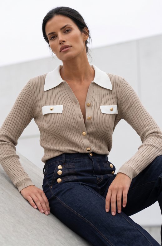 Mixed Brands - Ribbed knitted cardigan 98864 - Beige