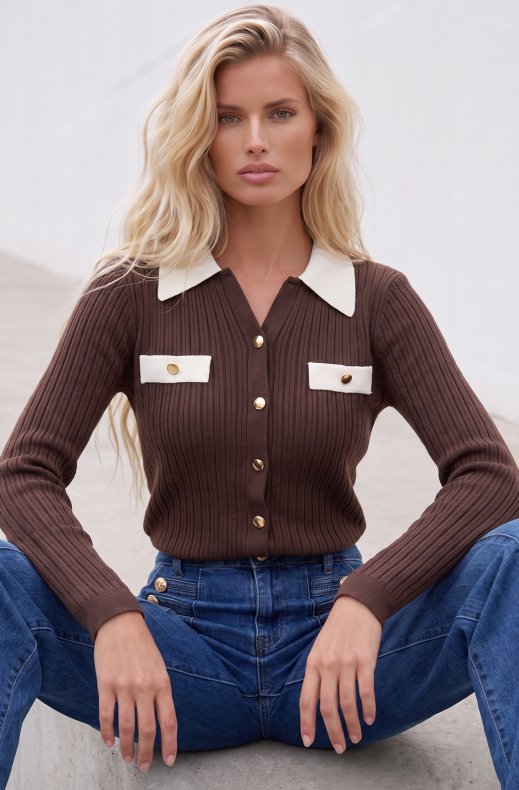Mixed Brands - Ribbed knitted cardigan 98864 - Choco