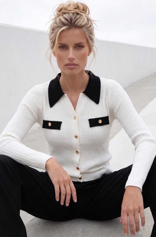 Mixed Brands - Ribbed knitted cardigan 98864 - Ecru