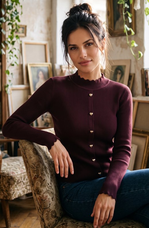 Mixed Brands - Top with Hearts AL5588 - Aubergine