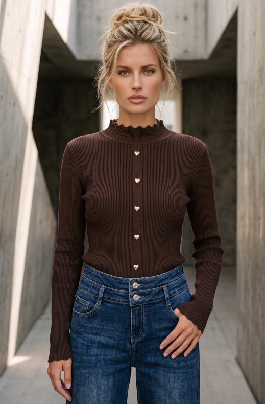 Mixed Brands - Top with Hearts AL5588 - Brown