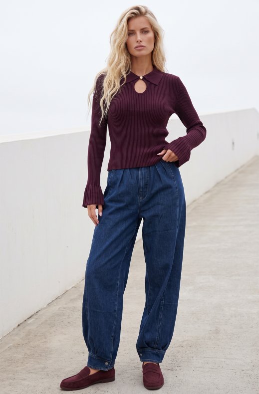 Mixed Brands - Top with trumpet sleeve CH9523 - Aubergine