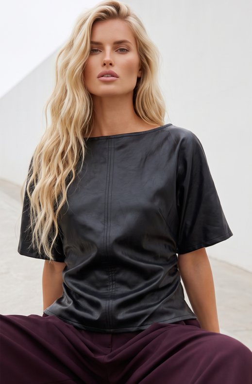 Mixed Brands - Boatneck vegan leather top 07826 - Black