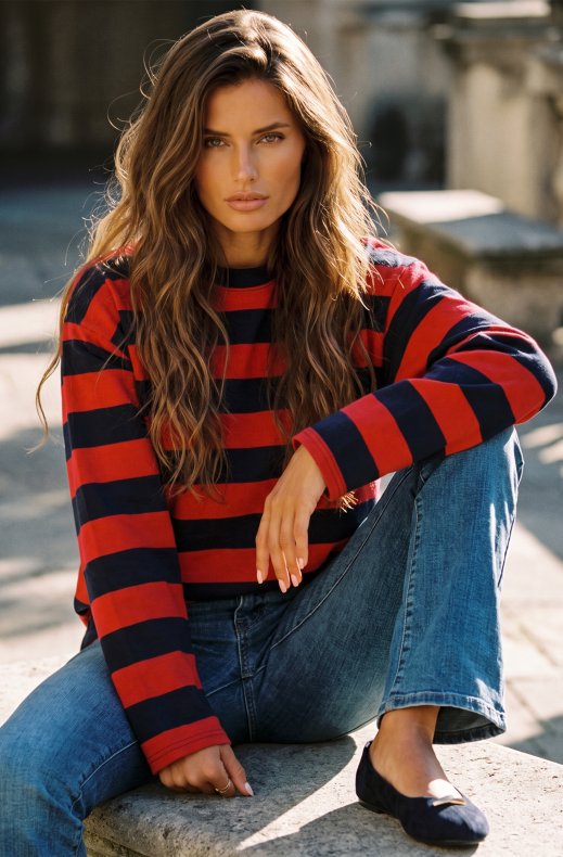 Mixed Brands - Striped Sweater TE567 - Navy/Red