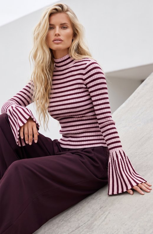 Mixed Brands - Striped top U20509 - Burgundy/Pink