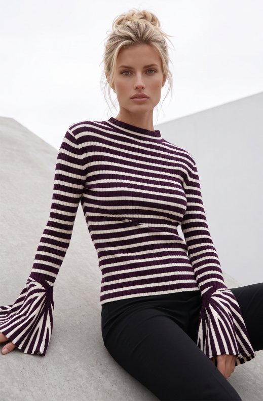 Mixed Brands - Striped Top U20509 - Aubergine