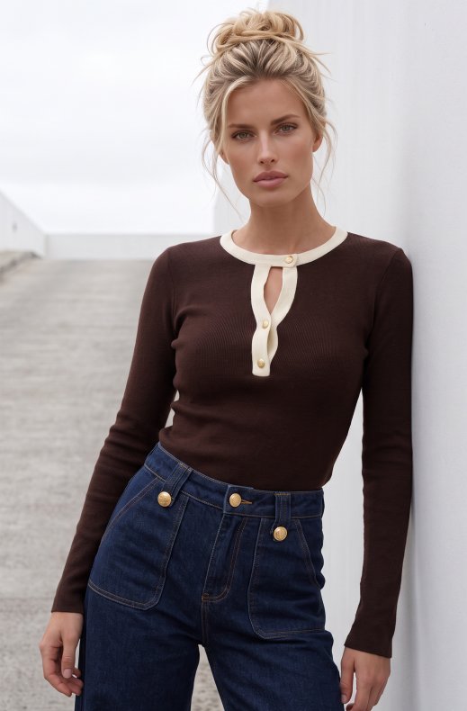 Mixed Brands - Top YP2188 - Coffee/Beige