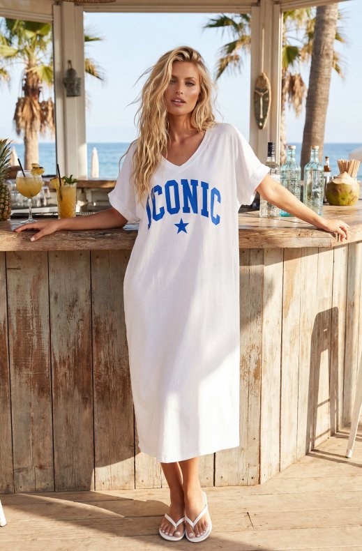 Mixed Brands - Iconic Tshirt dress 6261 - White/Blue Print