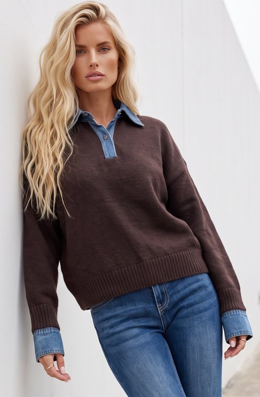 Mixed Brands - Sweater with denim H902 - Choco