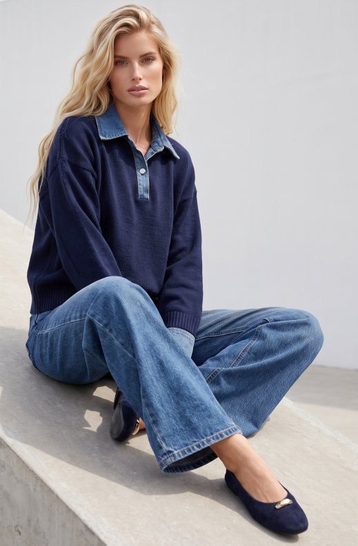 Mixed Brands - Sweater with denim H902 - Blue