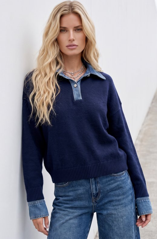 Mixed Brands - Sweater with denim H902 - Blue