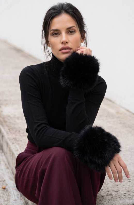 Mixed Brands - Faux Fur Wrist Warmers MZ04 - Black