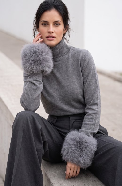Mixed Brands - Faux Fur Wrist Warmers MZ04 - Grey