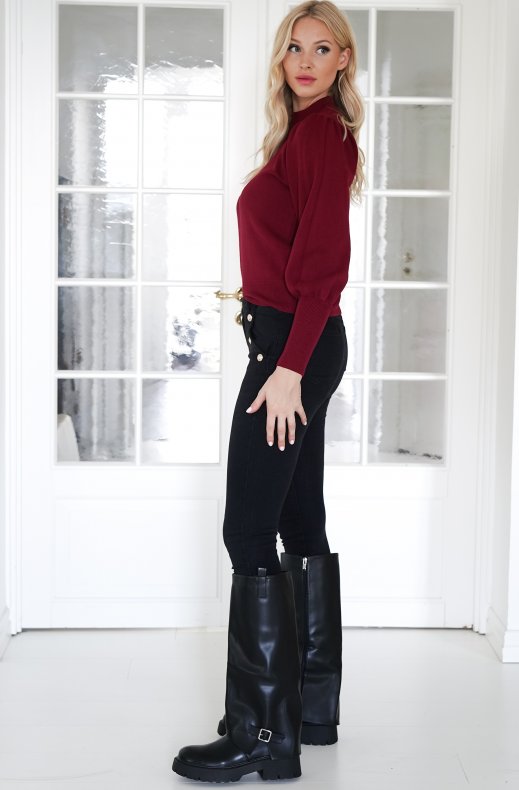 Mixed Brands - Turtleneck sweater balloon sleeves 8972 - Burgundy