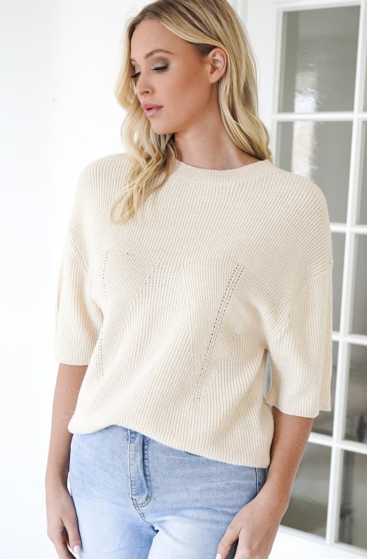 Norr - Lindsey Knit Tee - Ivory Melange