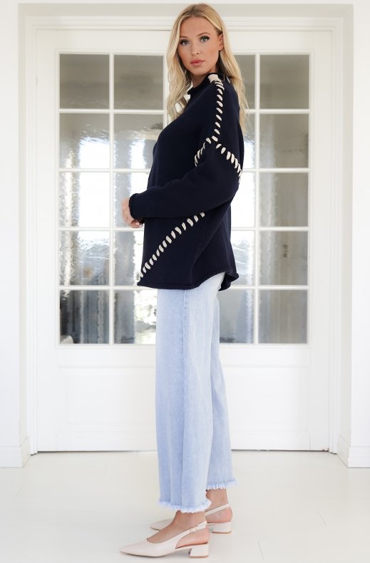 Norr - Strings Knit Top - Navy