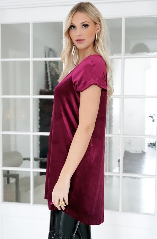 Plain Vanilla - short velvet dress bordeaux