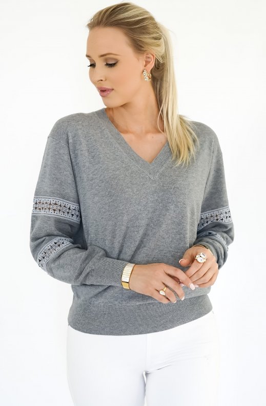 See by Chloé - Lacy Knit V-neck Sweater Dapple Grey