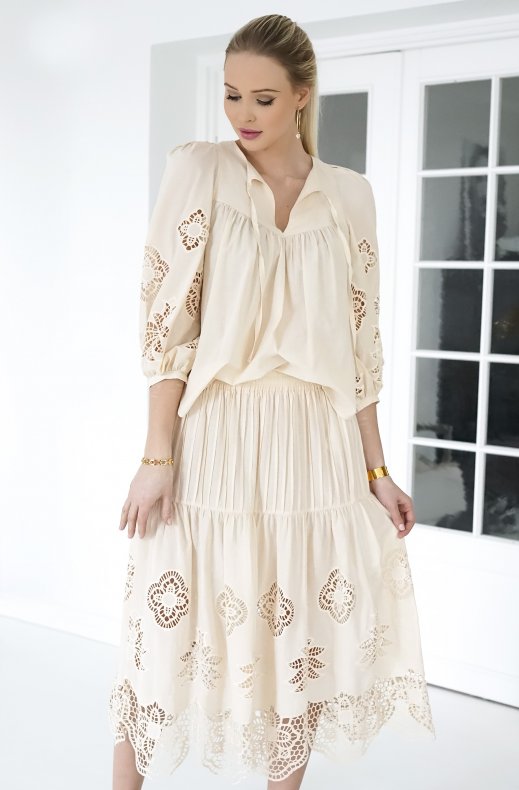 See by Chloé - Skirt with Pretty Lace Details - Macadamia Brown
