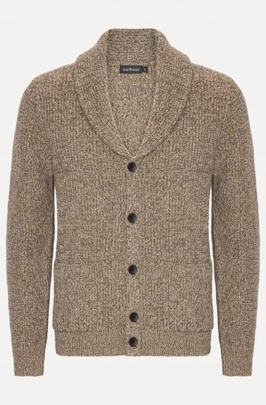 Less Worries - Shawl Collar Cardigan - Nougat Melange