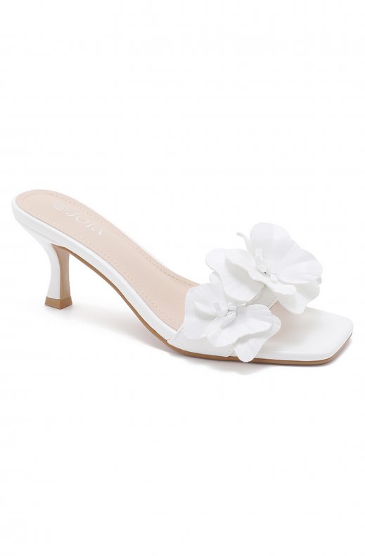 Mixed Brands - Heeled Mule with Flowers H8-1128H - White