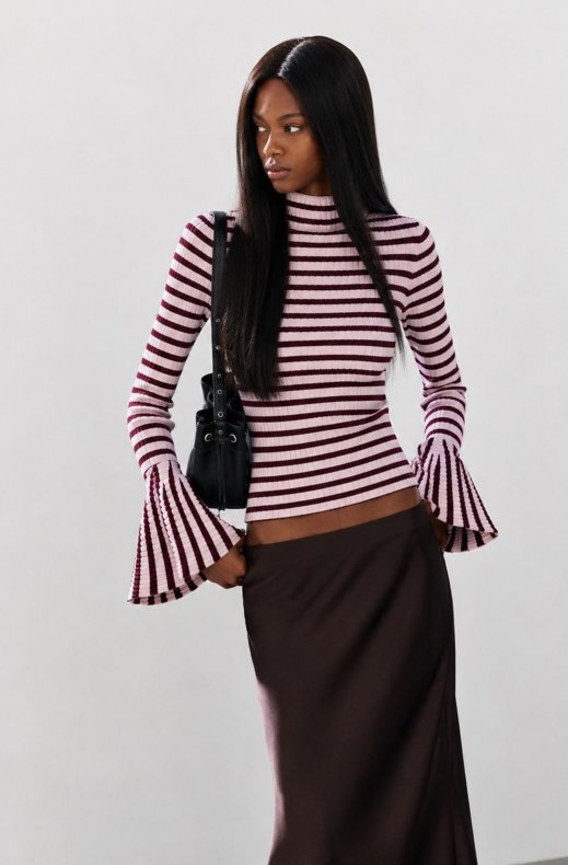 Mixed Brands - Striped top U20509 - Burgundy/Pink