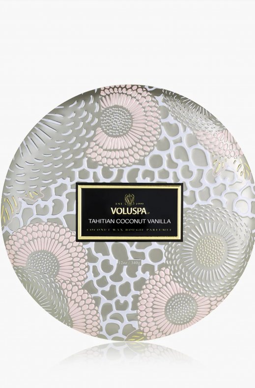 Voluspa - 3 Wick Tin Candle V72223 - Tahitian Coconut Vanilla