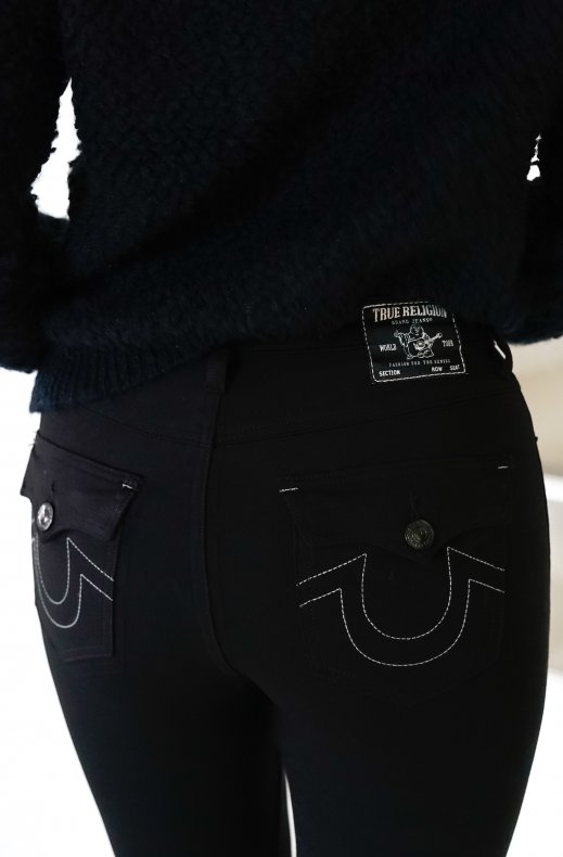 True Religion - Joey Ponte Mid Rise Curvy Flare Jeans Black