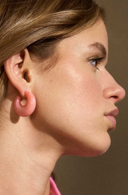 Vanessa Baroni - Moon Earring - Neon Pink Marble