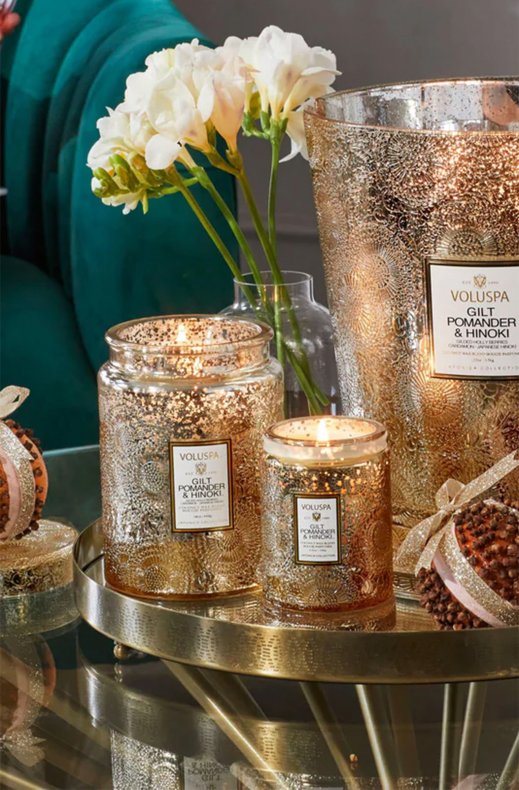 Voluspa - Gilt Pomander & Hinoki - Large Glass Jar