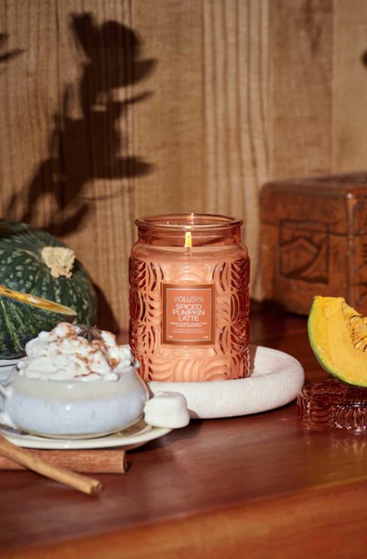 Voluspa - Large Glass with glass lid 55312 - Spiced Pumpkin Latte