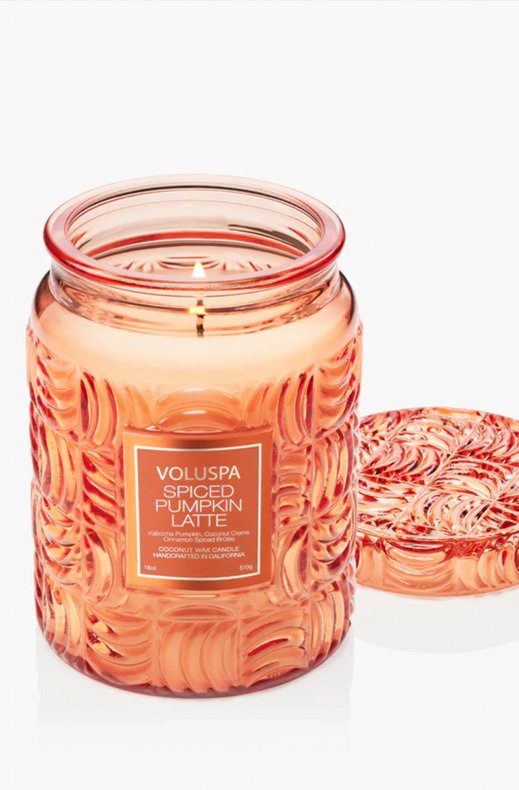 Voluspa - Large Glass with glass lid 55312 - Spiced Pumpkin Latte