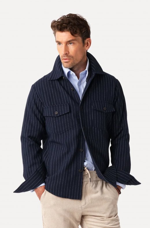 Less Worries - Woven Overshirt - Navy Pinstripe